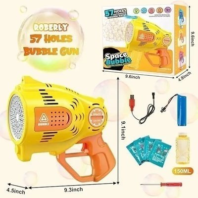 تفنگ اسباب بازی حباب ساز شارژی با 57 خروجی و نورپردازی
